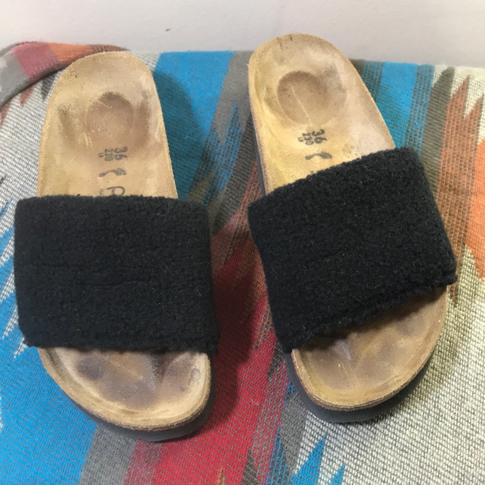 Papillio Black Wool Slide Sandals